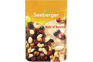 Seeberger Nuts 'n' Berries : Mix d’amandes croquantes, noix de cajou, raisins sultanines, cranberries, cerises, myrtilles et noisettes décortiquées, vegan (1 x 150 g)