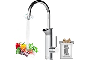 Briwellna Instant Hot Water Tap 3200W with Digital Display, 360 Degree Rotate Electric Faucet with Tap Aerator Spray Head for Kitchens, Warm Water at 20-55℃ (Silver)