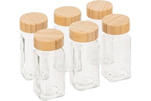 5 FIVE SIMPLY SMART 5Five - Lot de Pot à Épices Transparent en Verre et Bambou - Organisateur d’épices
