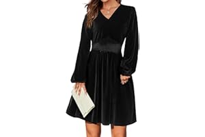 Zeagoo Abito da Donna in Velluto Elegante Abito da Festa per Feste Abito da Ballo Vintage Scollo a V Lunghezza al Ginocchio Abito da Sera A-Line S-XXL