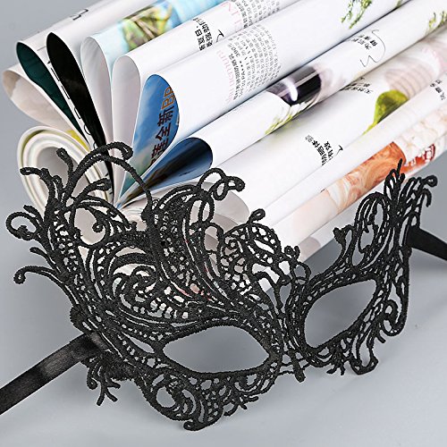 Venezianische Venetianische Stoff zum binden Maskerade Maske Karneval Kostüm Fasching Verkleidung Shades of Grey Herren und Damen Funkelnd Mitternacht Schwarz - 4
