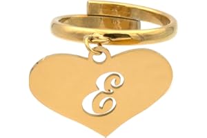 Colours & Beauty Bague Pendentif Femme avec Breloque Cœur et Initial | Bagues Femmes Réglables avec Pendentif en Acier | Breloque avec Lettre Initiale | Bague avec Initiales Couleur Or