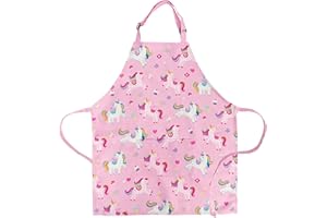 DECOWALL Kids Apron – 1 or Set of 2 Chef Aprons for Children Cooking, Baking, Painting & Crafting with Pocket & Adjustable Strap – Unicorn, Cupcake, Dinosaur, Space Designs