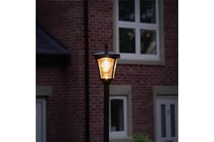 Festive Lights - 2.1m 7ft Solar Powered Victoran Style Traditional Warm White Filament Effect LED Garden Lamp Post Light Aluminium Outdoor Security Lamp
