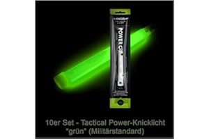 KNIXS 10er Set - Power-Knicklicht/Leuchtstab Tactical Light im Militär-Standard - grün leuchtend (6" / 15cm) - einzeln verpackt - mindestens 12 Stunden Leuchtdauer