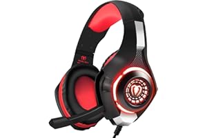 CELLWORLD BlueFire Auriculares para Juegos PS4 de 3,5 mm con micrófono y luz LED, compatibles con Playstation 4, Xbox One, PC (Rojo)