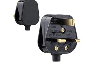 SANDIYAGO 2 Pack 3 Pin Plug UK 13 Amp Plugs Fused Mains Plugs Black Plug with 3A 5A 7A 10A 13A Domestic Fuses Kit