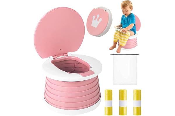 NAUXIU Pliante Toilettes pour Enfants,Siège de Toilette D'enfants,Siège de Pot Portable,Formation de Bébé Extérieur Intérieur Avec le Sac de Voyage (Rose)