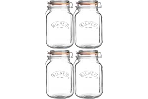 RAYWARE Kilner Clip Top Square Jar Ideal for Preserving Fruit/Vegetables 2 Litre Clear (Pack of 4)