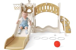MINENICE 8-in-1 Kinder Rutsche mit Kletterbrücke – Spielset mit Basketballkorb, Ringwurf, Golf & mehr • Sicheres HDPE • Für Indoor & Outdoor • Geschenk für Weihnachten & Geburtstag