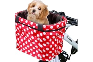 XIZHI Dog Bike Basket Bag with Reflective Stripe Multipurpose Pet,Bike Handleber Front Waterproof Folding Detachable Removable for Small Dogs and Cats,Happy Travel with Your Pet