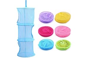HOMEYUSER Storage Net Kids Toy Organizer Hanging Storage Net 3 Tiers Portable Foldable Mesh Wall Door Closet Kids Toys Organizer Laundary Basket Hanging Shelves Pockets (Blue)