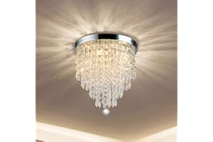 DINGLILIGHTING Lustres en cristal de luxe K9, plafonnier en cristal, φ300 mm, abat-jour en perles avec gouttelettes en acrylique transparent, plafonnier LED encastré pour salle à manger, chambre à coucher, salon