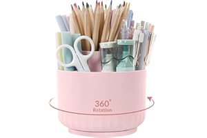 SKYDUE Schreibtisch Organizer, 360 Grad Stiftehalter Drehbar, Stifte Organizer Mit 5 Fächern, Stiftehalter Schreibtisch Für Büro, Schule, Zuhause(Hellrosa)