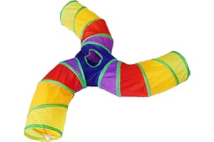 Bemodst Regenbogen Katzentunnel, S-förmiger 3-Wege-Tier-Tunnel, Zusammenklappbarer Spieltunnel Katzenspielzeug interaktives Pop-up-Labyrinth Hausspielzeug für Hauskatzen, Kaninchen,Hamster,Welpen,etc