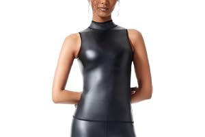 Ausing Crop Top läder ärmlös damer konstläder topp latex t-shirt toppar smal passform för rave outfit party klubb natt wetloo