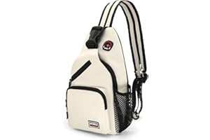 HNOOM Sling Bag de Hombre Tela Oxford Mochila Pequeña Mujer Bolso Ligero de Pecho con Múltiples Bolsillos Bandolera para Trabajo para Ciclismo Correr Senderismo Viajes (Blanco)
