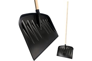 TDBS THE DUSTPAN AND BRUSH STORE Snow Shovel Heavy Duty – 44cm Wide Snow Shovel Plastic Head, 120cm Long Wooden Handled Snow Pusher, Multipurpose Plastic Scooper and Garden Debris, Clear