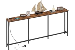 ‎CHOEZON CHOEZON 180 cm stolik konsolowy, stół do przedpokoju ze stacją ładującą, wąski stolik kawowy z 2 gniazdami wtykowymi i 2 gniazdami USB, stolik pomocniczy, do salonu, przedpokoju, rustykalny brązowy i