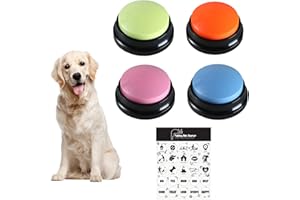 MISNODE Lot de 4 boutons d'enregistrement vocal pour chien - Boutons de commande vocale pour chien - Boutons pour communication, dressage - Autocollants inclus