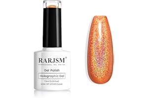 RARJSM Holographic Nail Polish Classic Orange Gel Polish Hologram Reflective Laser Glitter Soak off Nail Gel Ideal for Nail Salon DIY at Home UV LED Lamp Curing Required Single Bottle 7.5ml