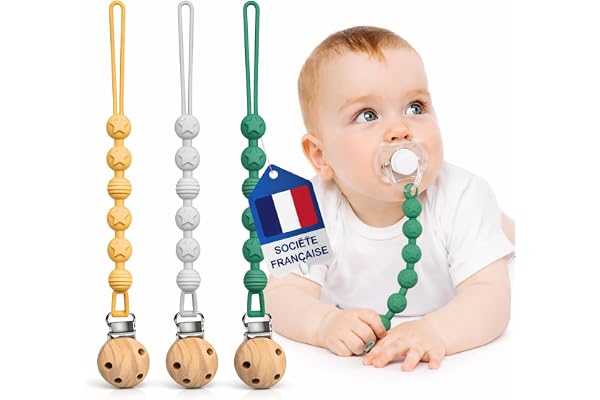 Attache Tetine (3 Couleurs) - Attache Sucette - Accroche Tétine Bebe - Lot De Accroches - Tétines En Silicone Testées & Approuvées (Mauve/Bleu-Vert/Gris)
