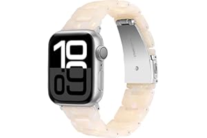 Miimall Resin Strap for Apple Watch Series 11 10 9 8 7 6 5 4 SE 3 2 1, Lightweight Band for iWatch 42mm(Series 10 11) 41mm 40mm 38mm, Replaceable Bracelet for Women Ladies-Silver/Fluorescent White