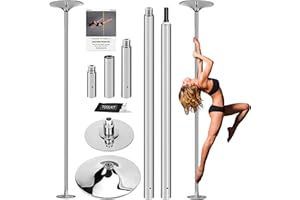 PRIOR FITNESS Barre de danse Pole Dance 45 mm réglable en hauteur de 2,35 à 2,74 m, 2 modes : rotatif/statique, charge jusqu'à 200 kg, club, fête, argenté