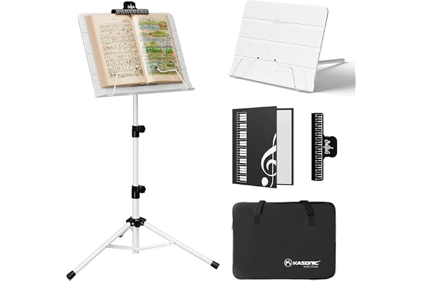 K KASONIC 2 en 1 support de partition pliable à double usage et support de livre de bureau avec sac de transport portable et support de clip de feuille de musique