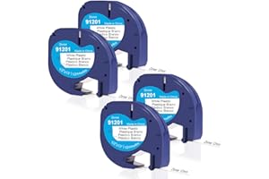 DOREE Nastro adesivo compatibile 91221/91201 S0721660,12 mm x 4 m, nero su bianco, in plastica altamente impermeabile, compatibile con Dymo Letratag LT-100H LT-100T XR 200B (confezione da 4)