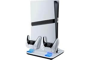 Mcbazel Ps5 Cooling Stand, Vertical Cooling Stand with Dual Controller Charging Station for PS5/PS5 Slim/PS5 Pro, 3 Levels Cooling Fan-White