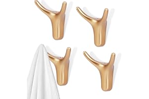 Palmcee 4 Packungen Kleiderhaken – goldene Kleiderhaken zum Aufhängen, gebürstete Wandhaken, robuste Metall-Doppelmantel-Türhaken, Wandhaken für Schlafzimmer, Küche, Badezimmertür