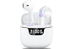 KAUGUO Wireless Earbuds Bluetooth 5.3 Headphones in Ear with 4 ENC Noise Cancelling Mics Ear buds HiFi Stereo Deep Bass Dual LED Display Bluetooth Earphones 42H Playtime Mini Case IP7 Waterproof USB-C White