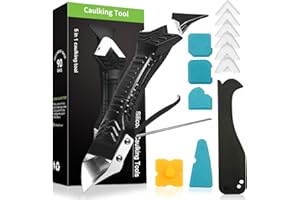 SENTOO Professionale Strumento per Calafataggio 5 in 1, Rimuovi Silicone Spatola per Silicone togli e Spatola Raschietto per Stucco Strumento Con 6 Cuscinetti Sostituibili Sigillante (Bianco)