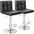 Homall Bar Stools Modern PU Leather Adjustable Swivel Barstools, Armless Hydraulic Kitchen Counter Bar Stool Extra Height Square Island Barstool with Back Set of 2 (Leather, Black)