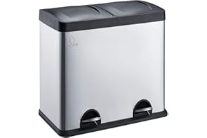 SVITA T2X24 Edelstahl Mülleimer 48 Liter Silber 2 x 24L Treteimer Abfalleimer Küche Mülltrennung mit Schubfächern Silber