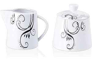 VEWEET, Serie 'Zoey' 2 piezas de porcelana para leche y azúcar, jarra de leche de 180 ml y azucarero de 250 ml con tapa, juego de leche y azúcar | complemento para la vajilla 'Zoey'
