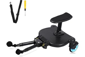 TRY-YEAN Buggy Board mit Sitz, Universal Kinderwagen Trittbrett Stehbrett mit 360° Zweirad, Tragfähigkeit 25KG, Abnehmbar Kinderwagensitz Kinderwagenzubehör für Kinder von 2-6 Jahren (Blau)