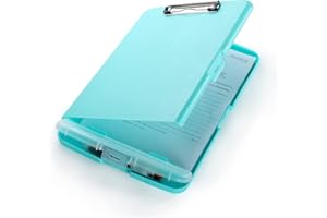 FRETONBA Portablocco A4 con vano portaoggetti, 2 pezzi, in plastica con ripiano, appunti leggeri, portablocco portatile con scomparto, per scuola, industria e ufficio, turchese