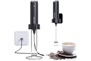 CIRCLE JOY Milk Frother Handheld, Rechargeable Milk Foamer Electric Mini Drink Mixer with 2-in-1 Wall Mounted Bracket Stand for Coffee, Cappuccino, Lattes, Frappe, Matcha and Hot Chocolate