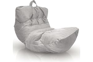 Aiire Puff Salon de Lujo Moderno - Sofa Puf con Relleno Incluido Gigante de Diseño en Terciopelo Premium - Bean Bag Chair Grande para Adultos o Decoracion Habitacion Juvenil - Puffs XXL Gris Claro