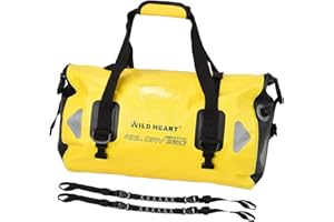 WILD HEART - Borsone Impermeabile 40L 66L 100L con Cuciture saldate, Tasca in Rete per Kayak, Campeggio, Canottaggio, Bici,Moto