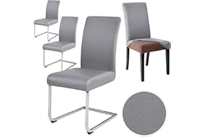 ‎ALISHOMTLL Alishomtll Stretch PU Stuhlhussen 4er Set Kunstleder Stuhlbezug Schwingstuhl wasserdicht Elastische Esszimmer Universell Waschbarer Stuhlbezüge für Küche Restaurant Hotel Hochzeit (Grau, 4 Stück)