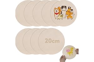 DIANFEN Unfinished Blank Circles Wood Slices - 9 Pcs Pyrography Wood Blank Circles (Ø 20cm), 0.25 cm Thick Round Slice for Carving, Painting, Hot Stamping, DIY Arts Crafts Decoration