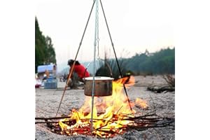 LQKYWNA Cooking Tripod, Foldable Camping Hanger Hanging for Outdoor Cooking Drying Clothes Pot Roast Grilling Outdoor Picnic Camping BBQ Cooking with Storage Bag (Silver)