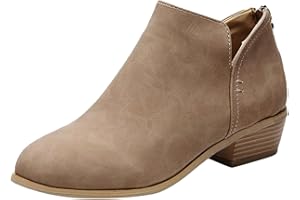 BKEBGE Cowboy Western Ankle Boots Women Wide Fit V Cut Comfort Ladies Walking Hiking Short Booties Slip On Round Toe Back Zipper Square Heel Nude Boot UK Size