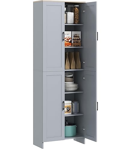 Armoire De Cuisine Haute 4 Portes HOMCOM - 6 étagères Dont 2 Réglables - Blanc - Rangement Salon/salle à Manger