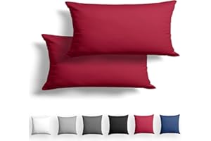 Alreya 2er-Set Mako Satin Kissenbezug 40 x 80 cm - 100% Baumwolle mit YKK Reißverschluss, Superweicher Kopfkissenbezug 40x80, Kissenhülle, Oeko-TEX® Standard Zertifiziert, Rot, nur Kissenbezug