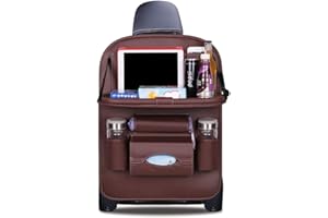 Ergocar Organiseurs pour Voiture Kick Mats cuir PU de luxe Protecteur de Siège Arrière avec porte-tablette pliable Imperméable Organisateurs de Voiture Rangement (Moka - 1 Pack)