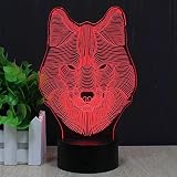 Wolf 3D Optische Illusions-Lampen, FZAI Tolle 7 Farbwechsel Acryl berühren Tabelle Schreibtisch-Nachtlicht mit 150 cm USB-Kabel für Kinder Schlafzimmer Geburtstagsgeschenke - 4